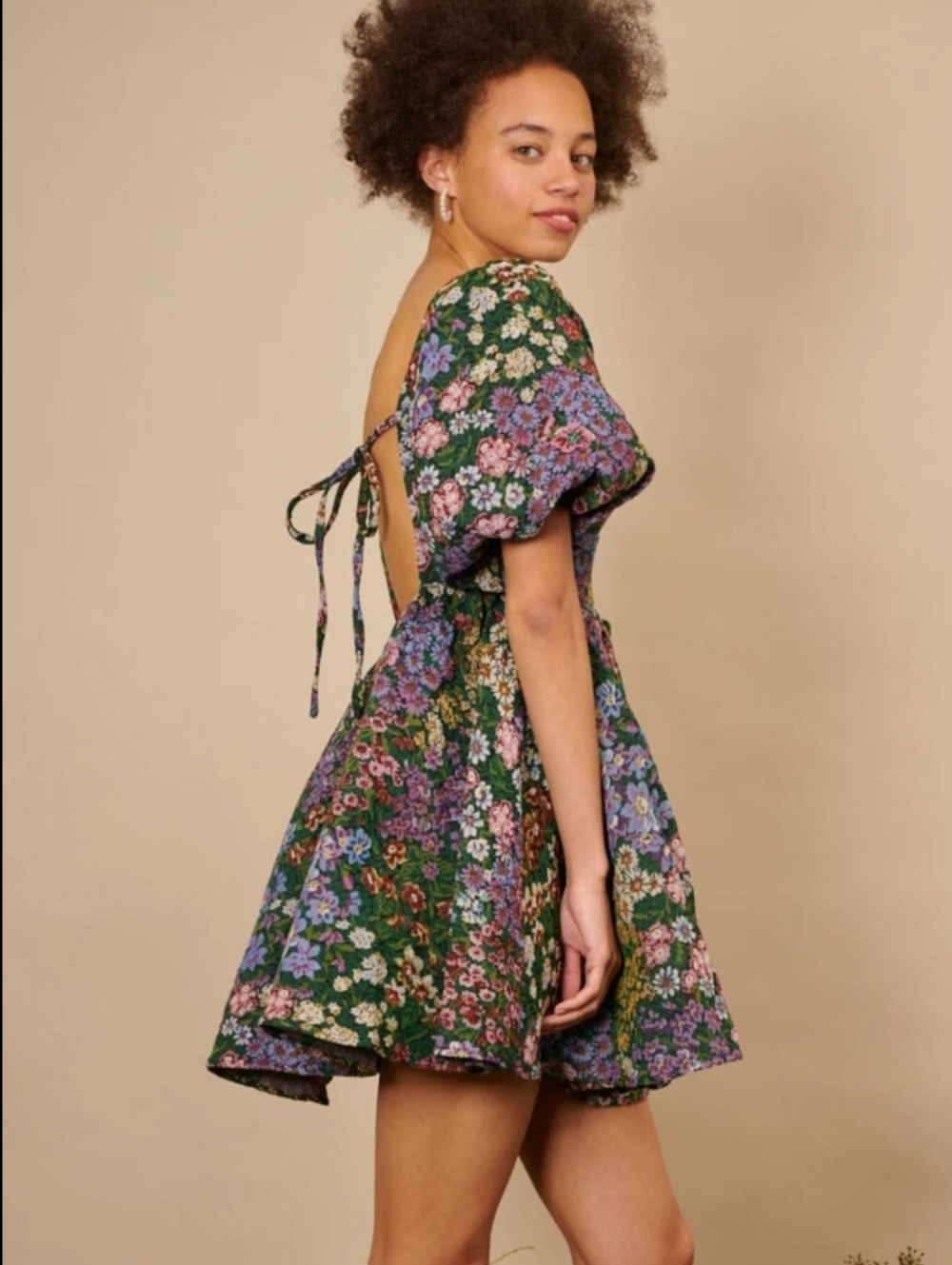 Sister Jane Bluebells Floral Tapestry Tie Back Mini Dress Women's XS New NWT - Picture 2 of 13